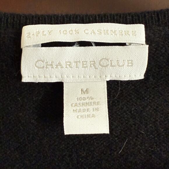 CHARTER CLUB | Black 100% Cashmere V Neck Long Sleeve Sweater | Medium - Picture 3 of 4